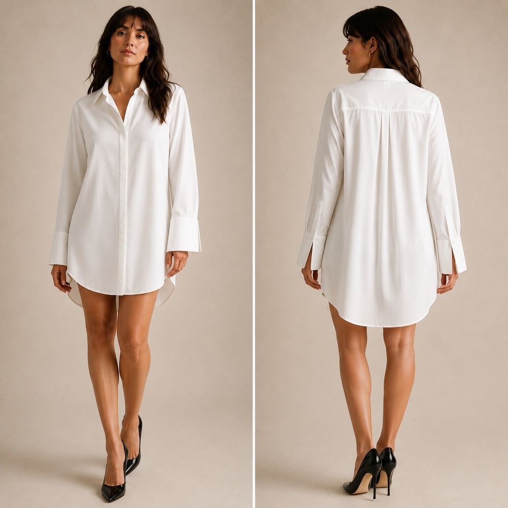 Ravel Cotton Poplin Stretch Shirtdress White Statement Collar L Parisian French